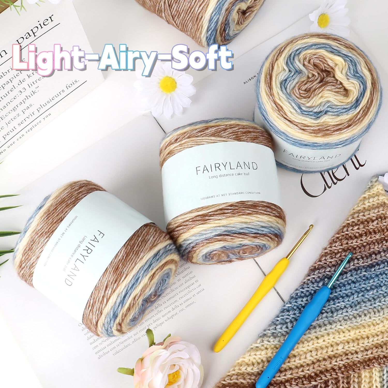 Katech Fairyland Yarn for Crocheting Knitting-Gradient Yarn Cake-4 Pack of 100g/3.52 oz-Soft DK Light Weight #3-60% Cotton 30% Acrylic 10% Wool-Perfect for Scarves. Shawls. Blankets and Garments(A) - Image 9