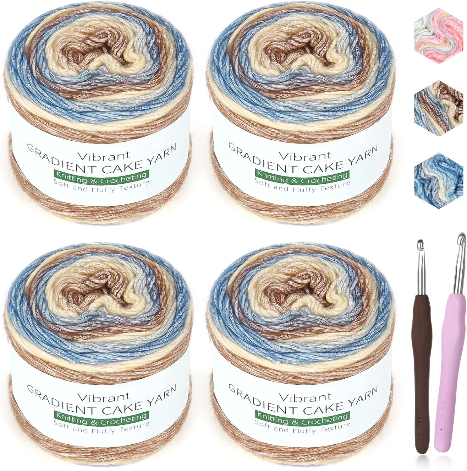 Katech Fairyland Yarn for Crocheting Knitting-Gradient Yarn Cake-4 Pack of 100g/3.52 oz-Soft DK Light Weight #3-60% Cotton 30% Acrylic 10% Wool-Perfect for Scarves. Shawls. Blankets and Garments(A)
